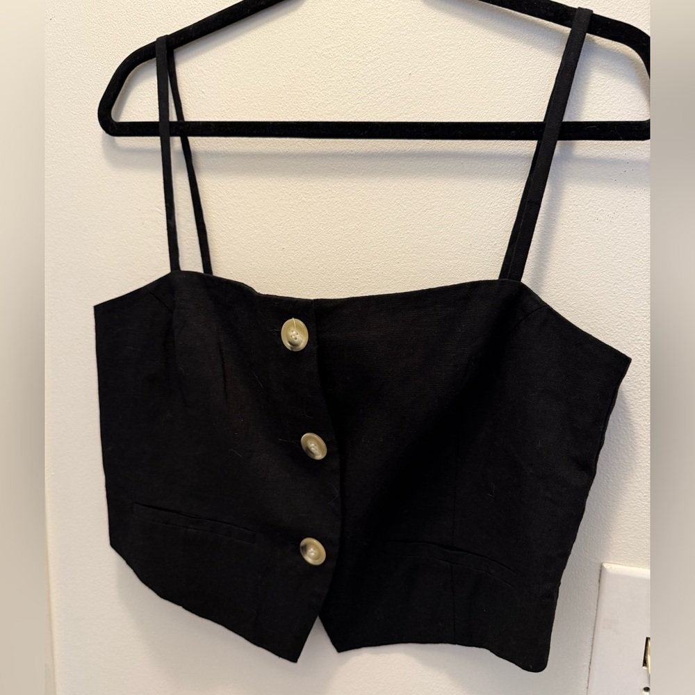 Linen Button Down Crop Top - image 1